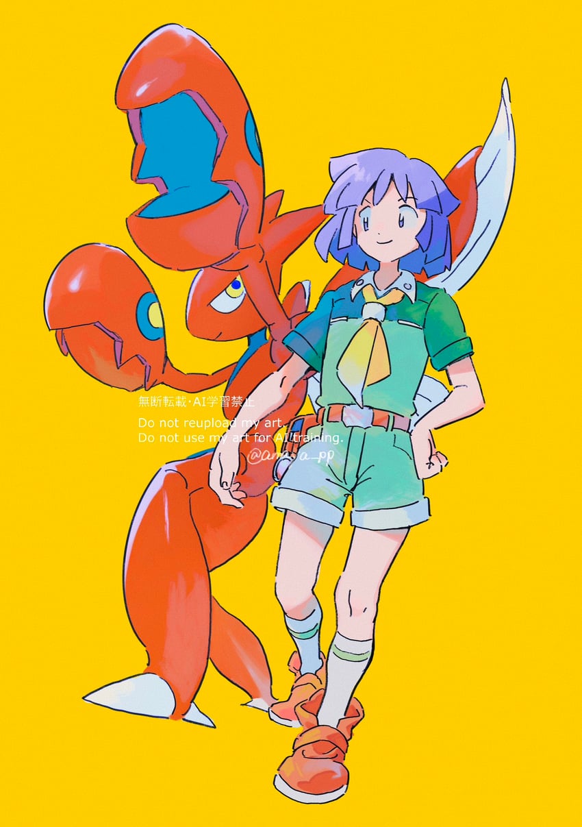 scizor and bugsy (pokemon and 1 more) drawn by amaya_uw