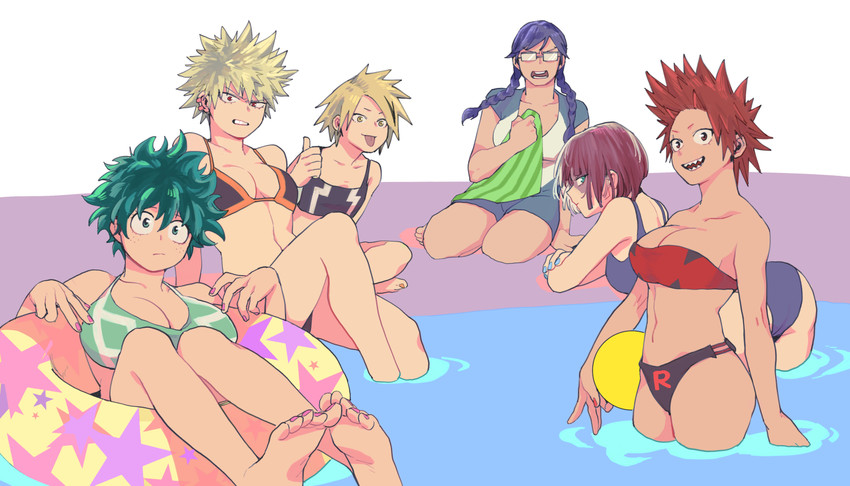 midoriya izuku, bakugou katsuki, todoroki shoto, kirishima eijiro, kaminari denki, and 1 more (boku no hero academia) drawn by zhangmingxigege