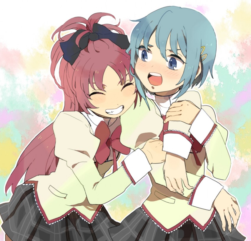 miki sayaka and sakura kyoko (mahou shoujo madoka magica) drawn by mikkabouzu_(kisarisa)