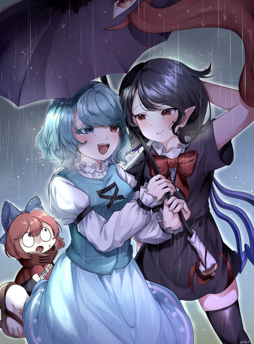 tatara kogasa, houjuu nue, and sekibanki (touhou) drawn by enneh