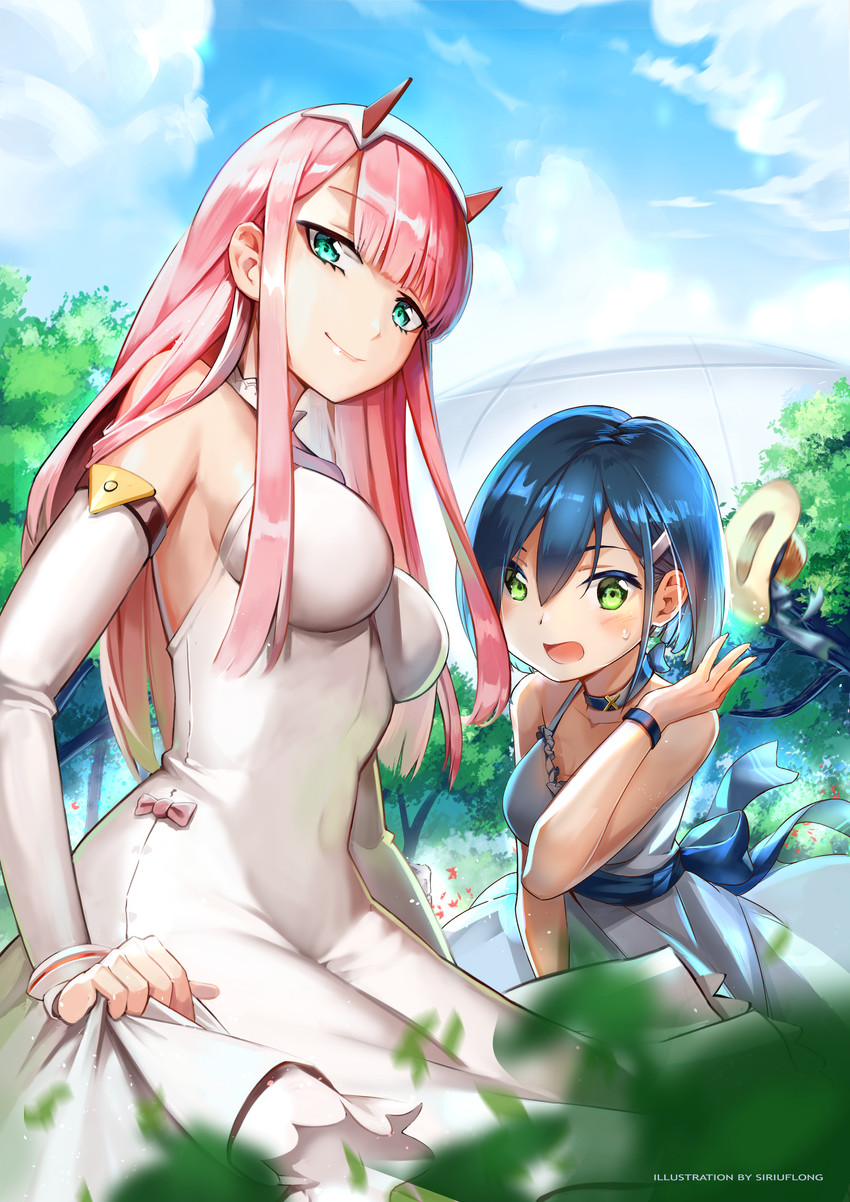 zero two and ichigo (darling in the franxx) drawn by siriuflong