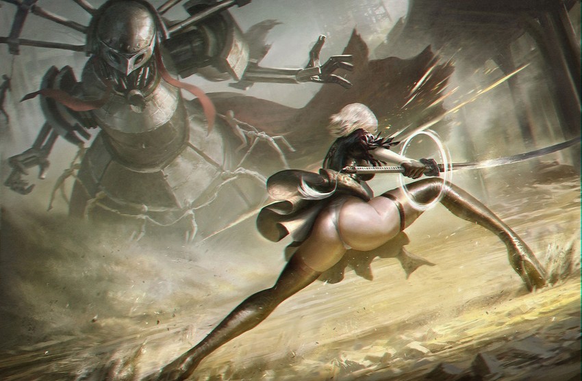 2b, machine, and simone (nier and 1 more) drawn by wang_chen