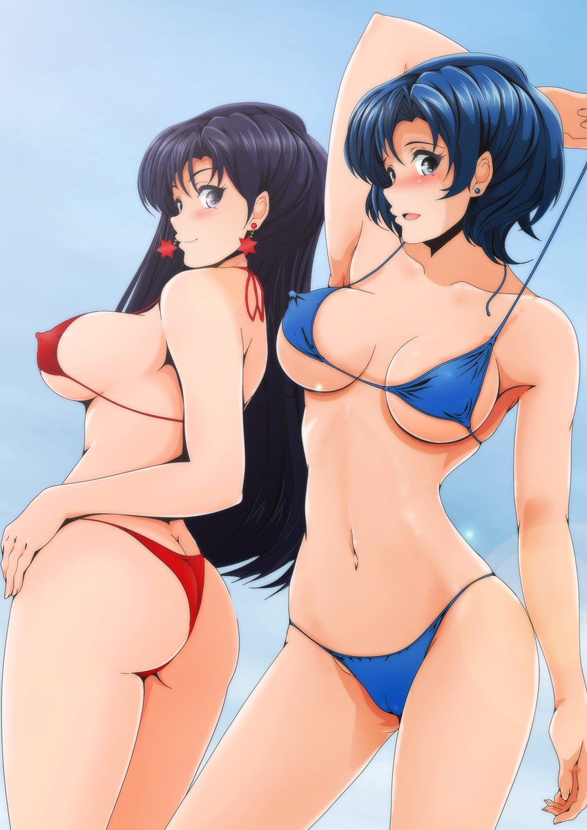 mizuno ami and hino rei (bishoujo senshi sailor moon) drawn by nanashi_noiji