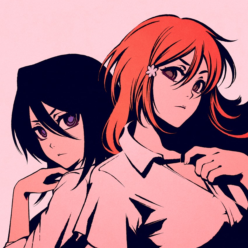 kuchiki rukia and inoue orihime (bleach) drawn by moshimoshibe