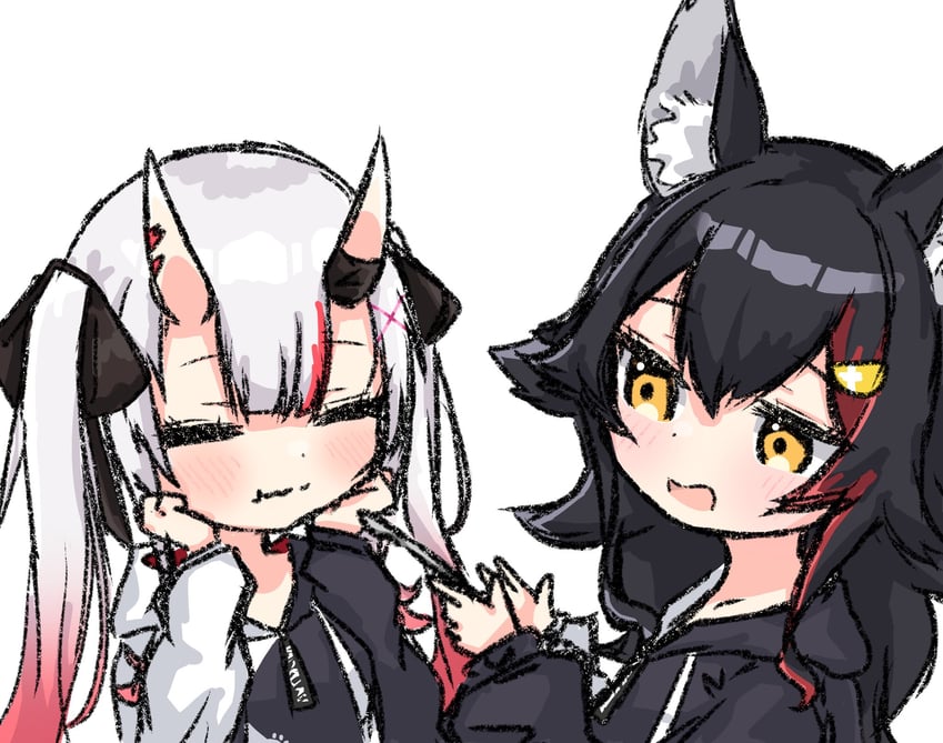 ookami mio and nakiri ayame (hololive) drawn by momoringo_(w_0v0_k)