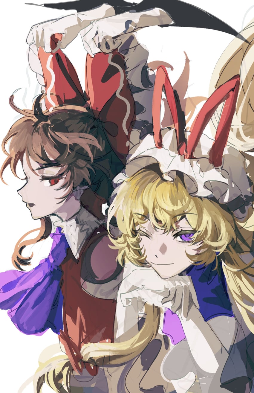 hakurei reimu and yakumo yukari (touhou) drawn by xian_qishui