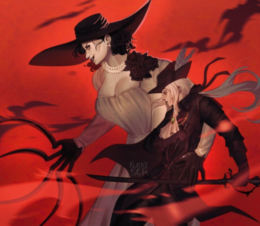 lady maria of the astral clocktower and alcina dimitrescu (resident evil and 2 more) drawn by khessamaya