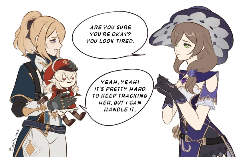 klee, jean, and lisa (genshin impact) drawn by pinkuma