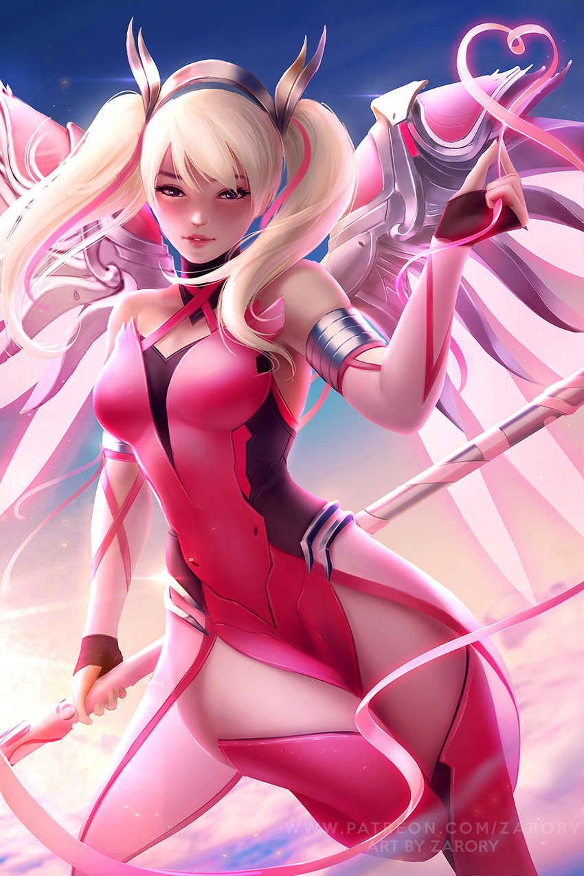 mercy and pink mercy (overwatch and 1 more) drawn by zarory