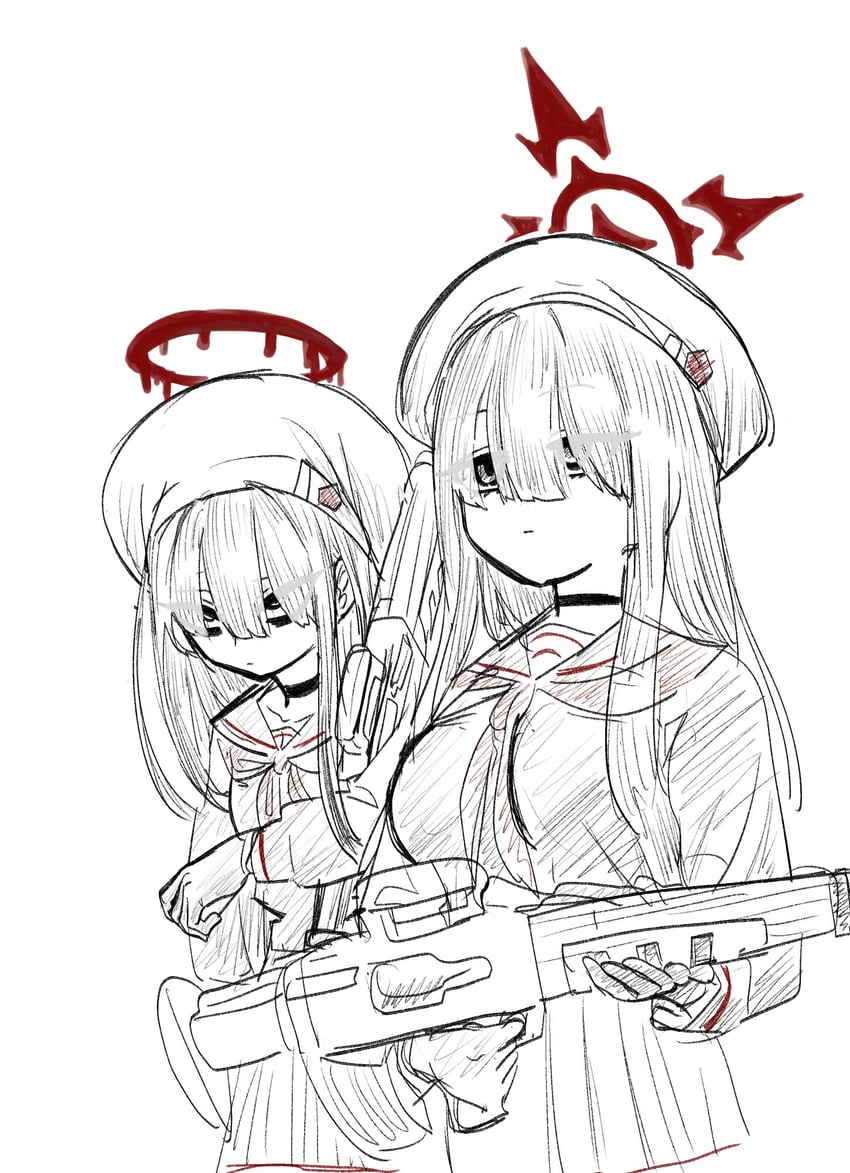 hasumi, justice task force member, and tsurugi (blue archive) drawn by moluearch