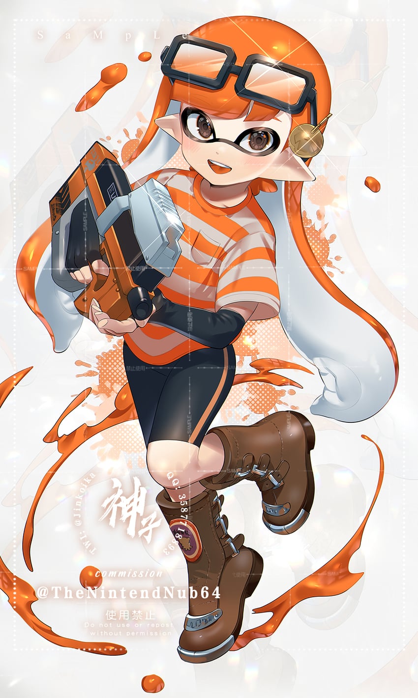 inkling player character and inkling girl (splatoon and 1 more) drawn by jinkoika