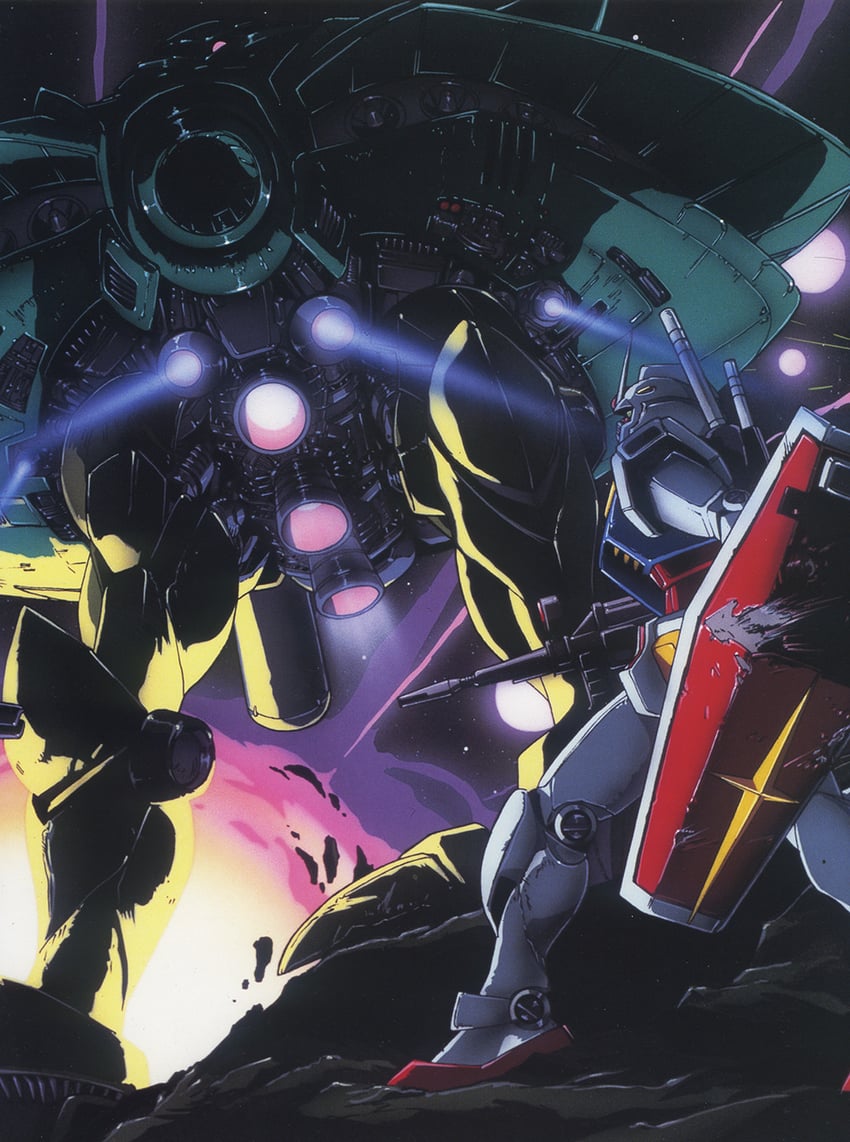 rx-78-2 gundam and big zam (gundam and 1 more) drawn by kawamoto_toshihiro