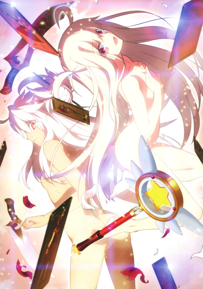 illyasviel von einzbern, chloe von einzbern, magical ruby, archer class, saber class, and 1 more (fate and 1 more) drawn by takeuchi_takashi