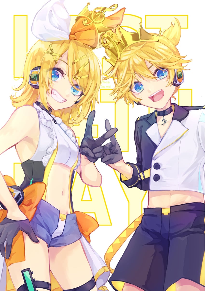 kagamine rin and kagamine len (vocaloid and 1 more) drawn by harusamesyota