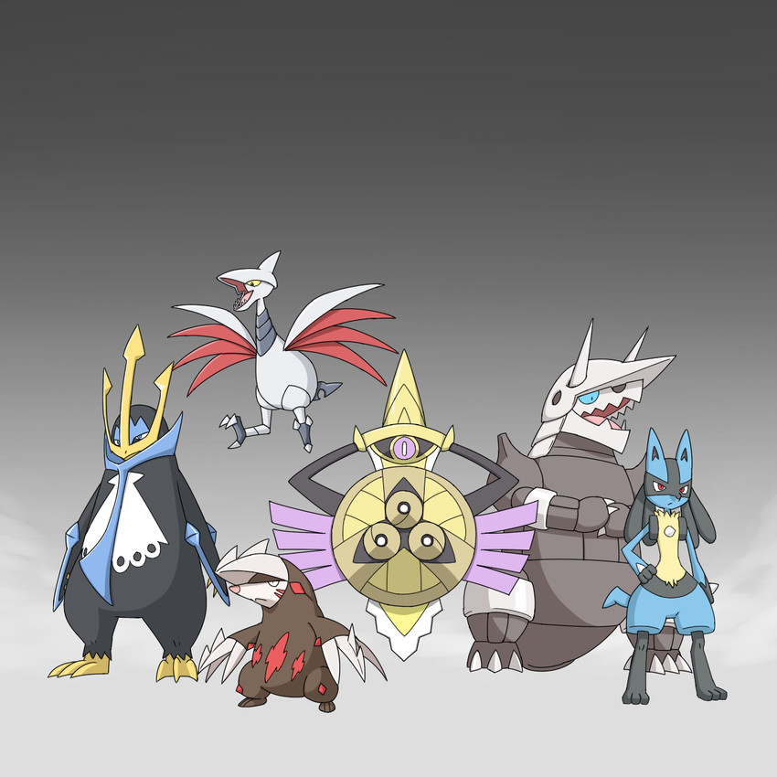 lucario, aegislash, empoleon, aggron, skarmory, and 1 more (pokemon) drawn by kurogane_hagane