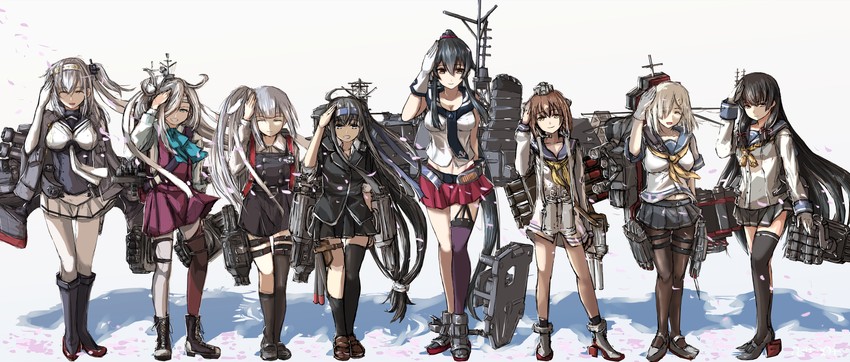 hamakaze, yukikaze, kasumi, isokaze, yahagi, and 6 more (kantai collection) drawn by seitei_(04seitei)