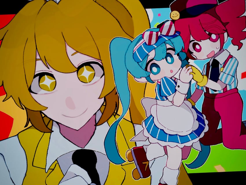 hatsune miku, kasane teto, and akita neru (vocaloid and 3 more) drawn by agyo_(ikayaki5252)