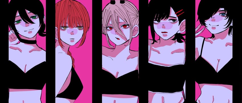 makima, power, reze, higashiyama kobeni, and himeno (chainsaw man) drawn by yuzuha_takamura