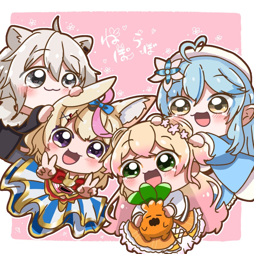 yukihana lamy, shishiro botan, omaru polka, momosuzu nene, and nekko (hololive) drawn by lulu_(lou_lou0323)