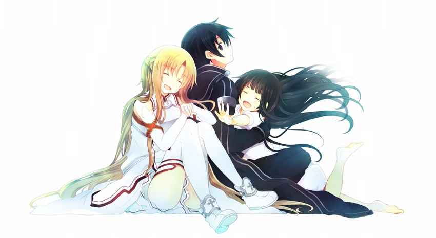 asuna, kirito, and yui (sword art online) drawn by hanahubuki1991