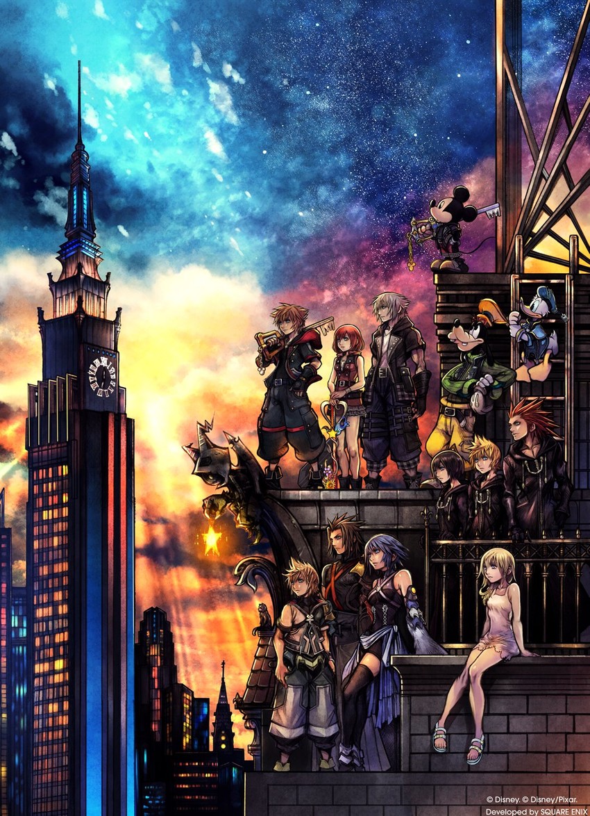 sora, roxas, kairi, riku, mickey mouse, and 8 more (kingdom hearts and 3 more) drawn by nomura_tetsuya