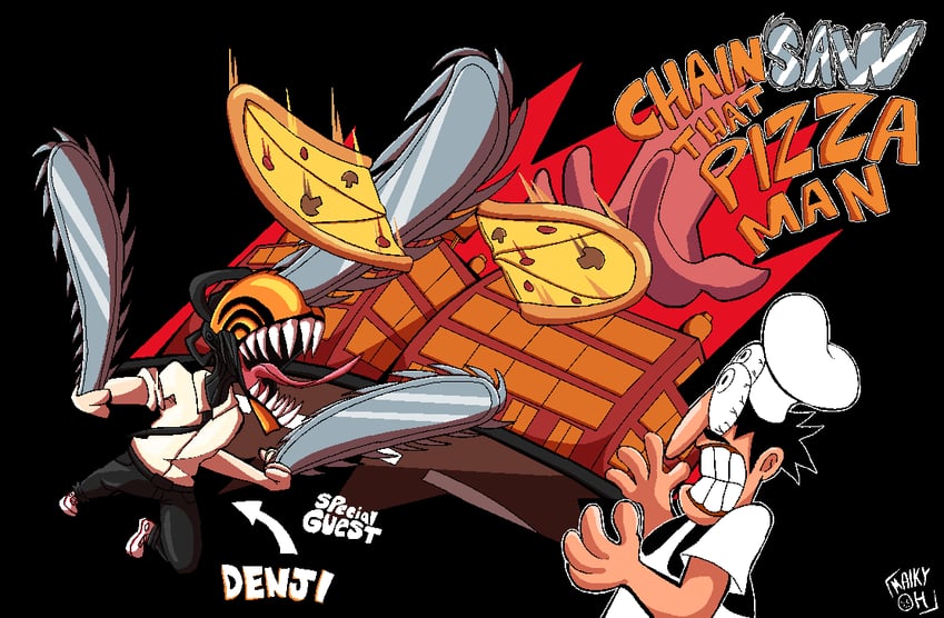 denji and peppino spaghetti (chainsaw man and 1 more) drawn by maikyoh