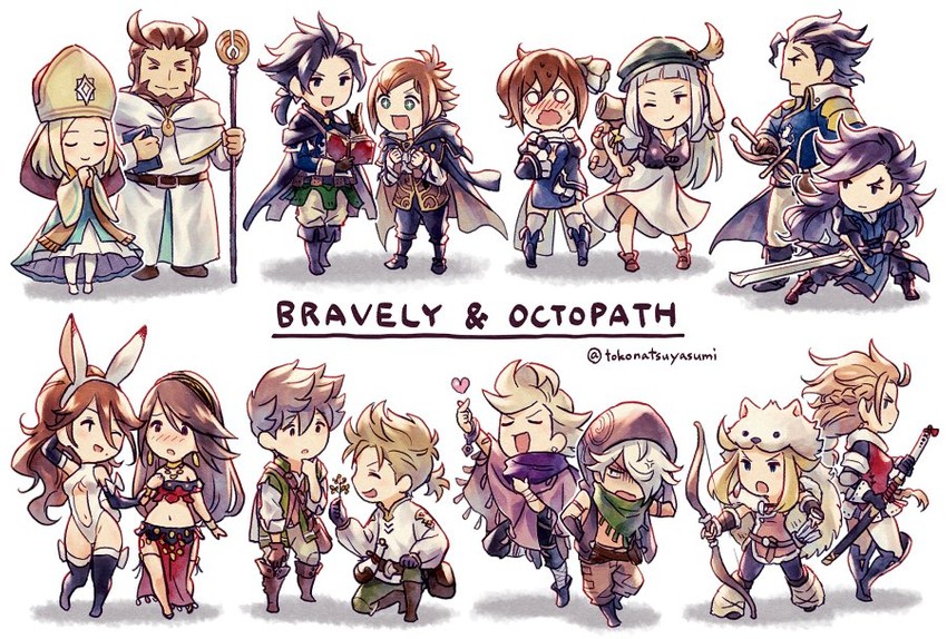 edea lee, therion, tressa colzione, ophilia clement, primrose azelhart, and 10 more (octopath traveler and 4 more) drawn by satou_kivi and yoshida_akihiko