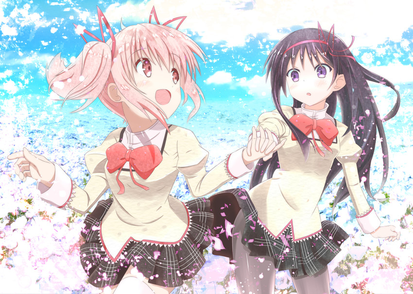 akemi homura and kaname madoka (mahou shoujo madoka magica) drawn by tooo88
