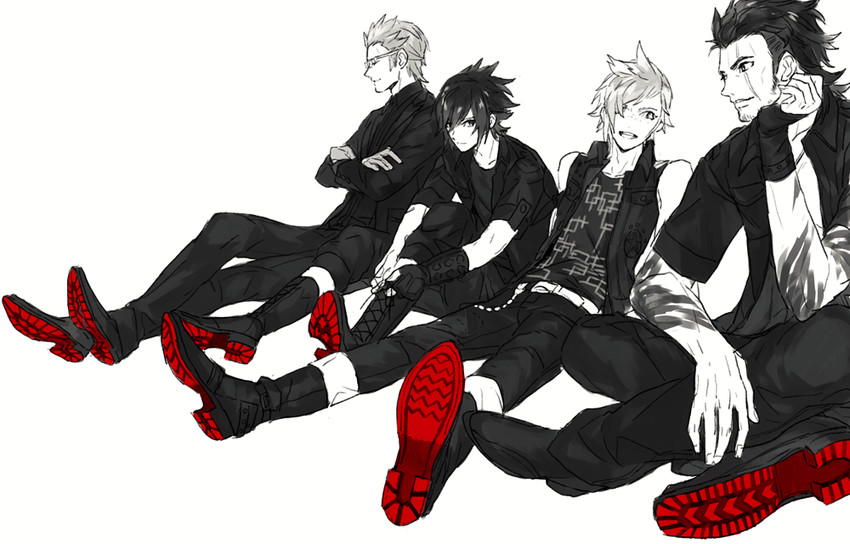 noctis lucis caelum, gladiolus amicitia, prompto argentum, and ignis scientia (final fantasy and 1 more) drawn by ebira