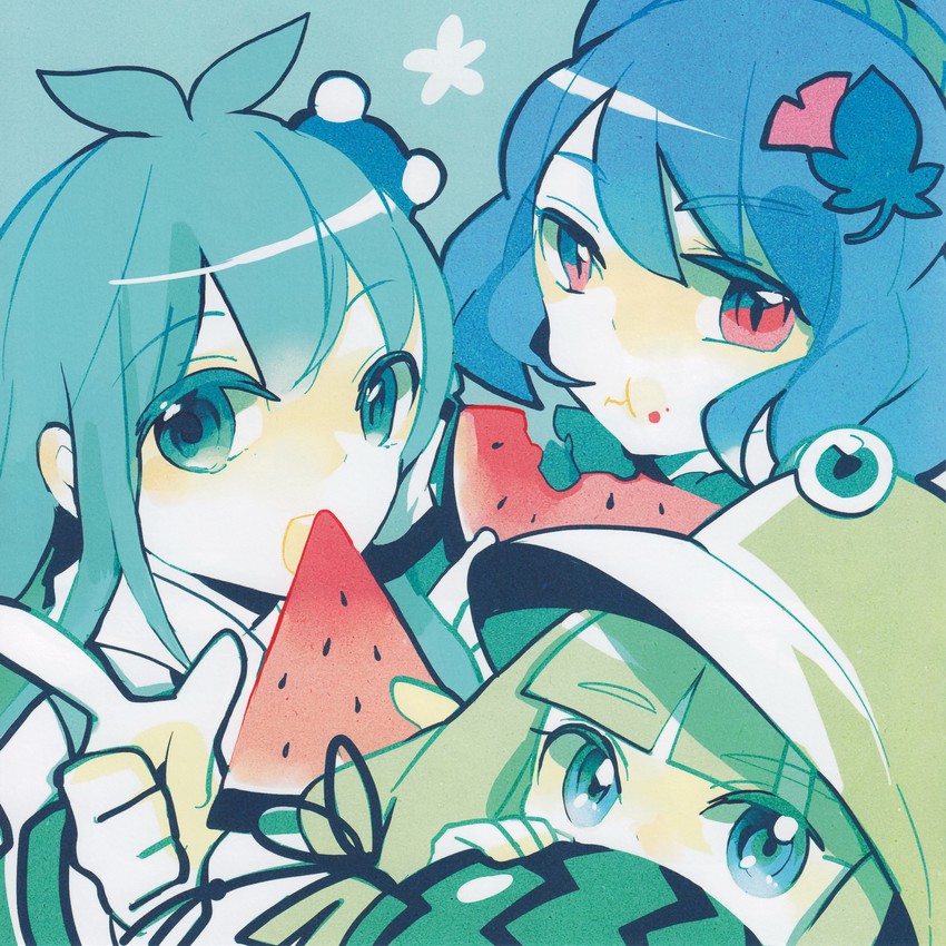 kochiya sanae, moriya suwako, and yasaka kanako (touhou) drawn by azuma_aya