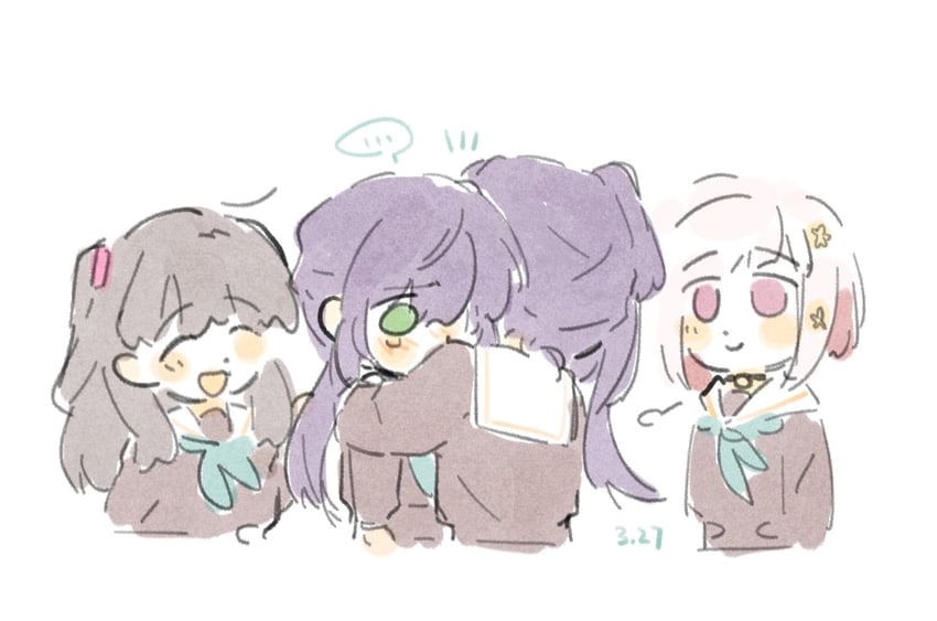 fujishima megumi, otomune kozue, and yugiri tsuzuri (love live! and 1 more) drawn by woodonly