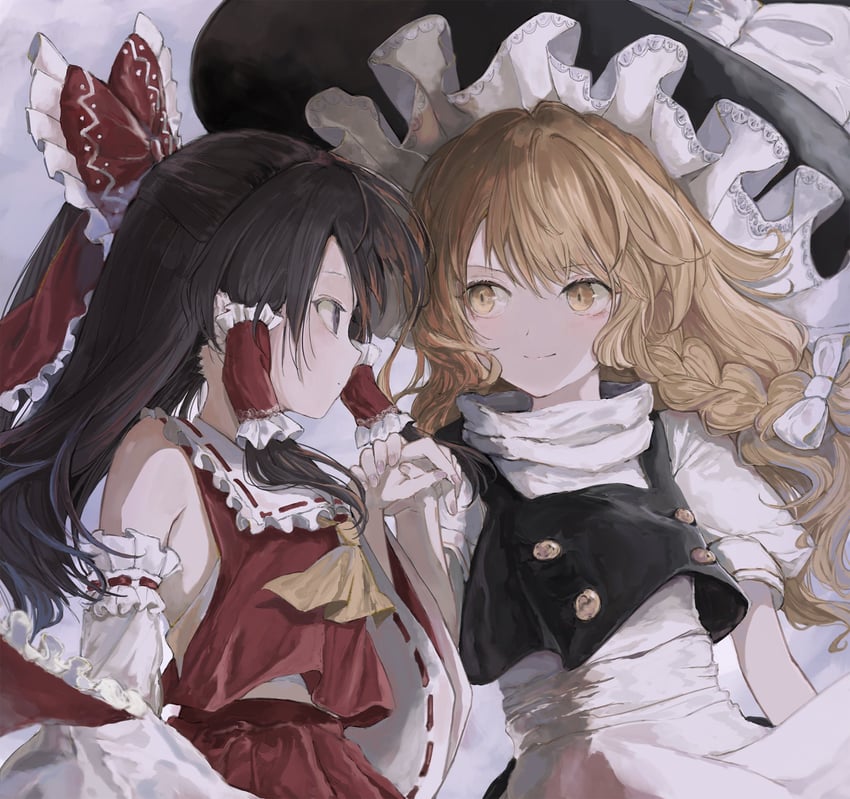 hakurei reimu and kirisame marisa (touhou) drawn by happiness_lilys