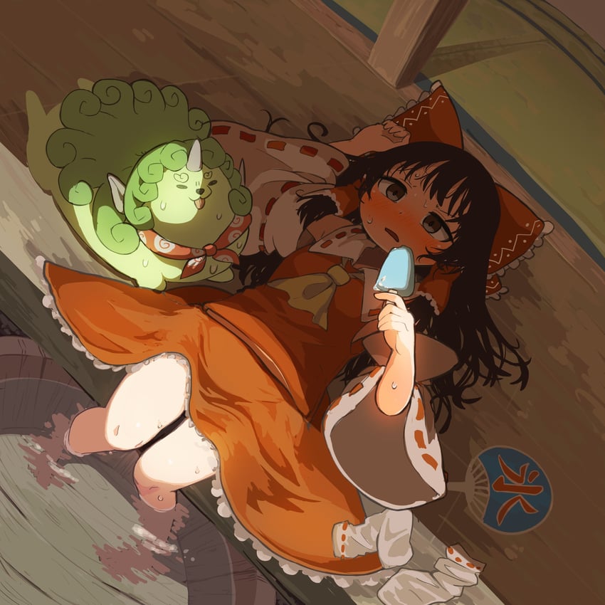 hakurei reimu and komano aunn (touhou) drawn by kyuukei_usagi
