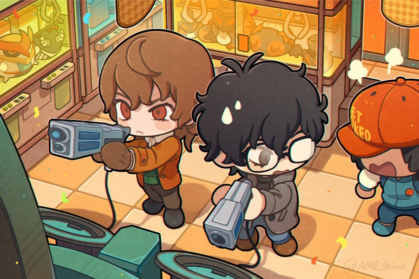 amamiya ren, akechi gorou, and oda shinya (persona and 1 more) drawn by ameshino