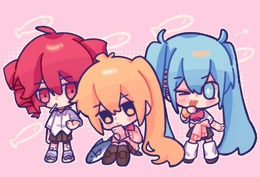 hatsune miku, kasane teto, and akita neru (vocaloid and 3 more) drawn by moochaakaka