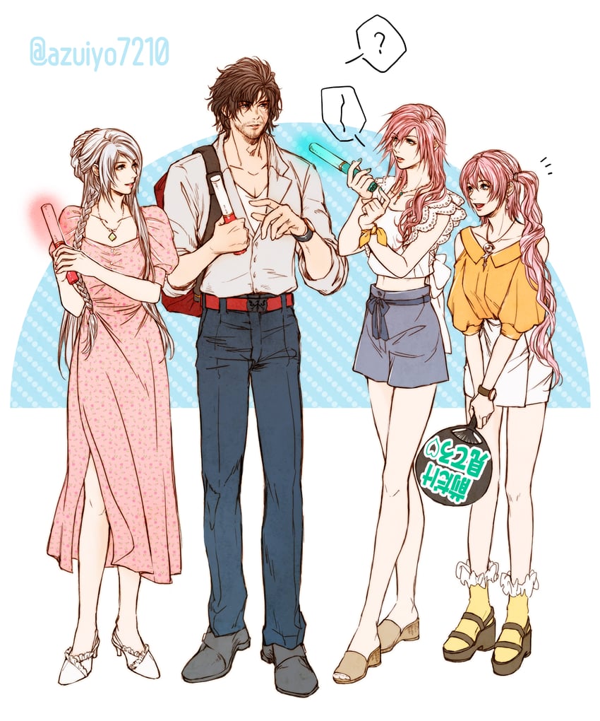 lightning farron, clive rosfield, jill warrick, and serah farron (final fantasy and 2 more) drawn by azuiyo7210