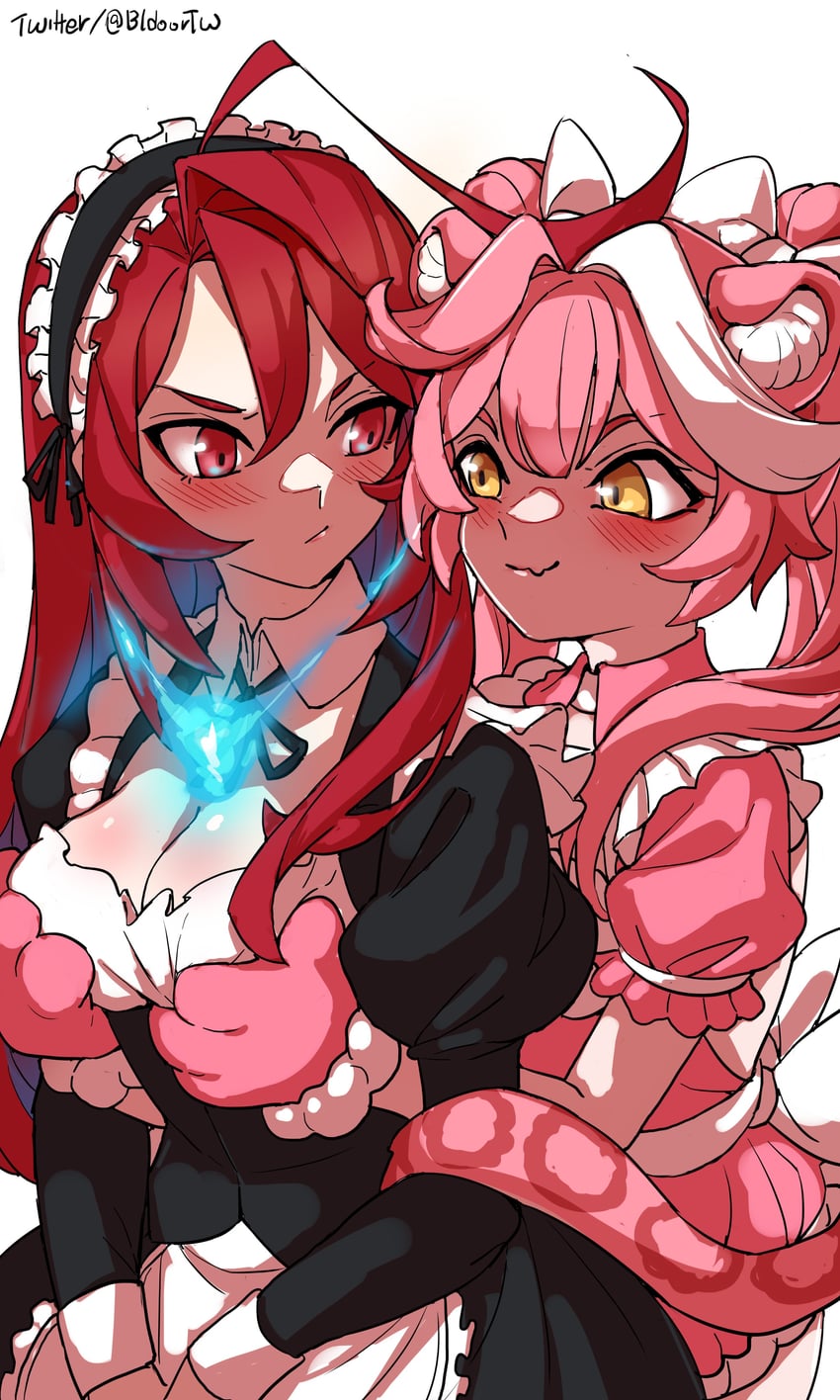 raora panthera and elizabeth rose bloodflame (hololive and 1 more) drawn by bidortw