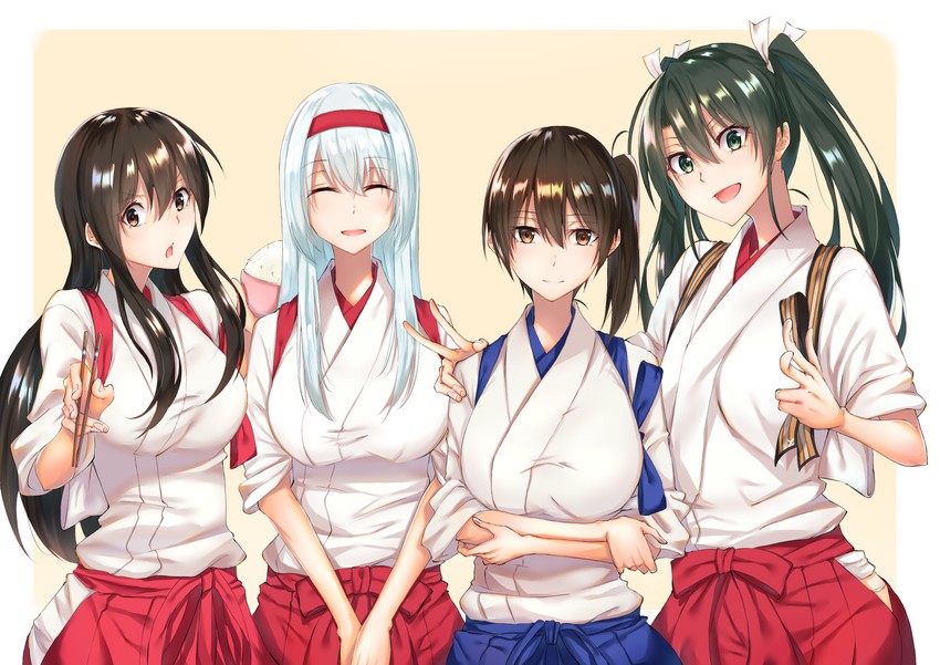 kaga, akagi, zuikaku, and shoukaku (kantai collection) drawn by batacchi_(mashimashi_butter)