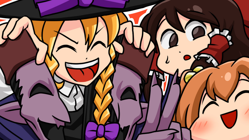 hakurei reimu, kirisame marisa, motoori kosuzu, and fortune teller (touhou and 1 more) drawn by imijikumo36