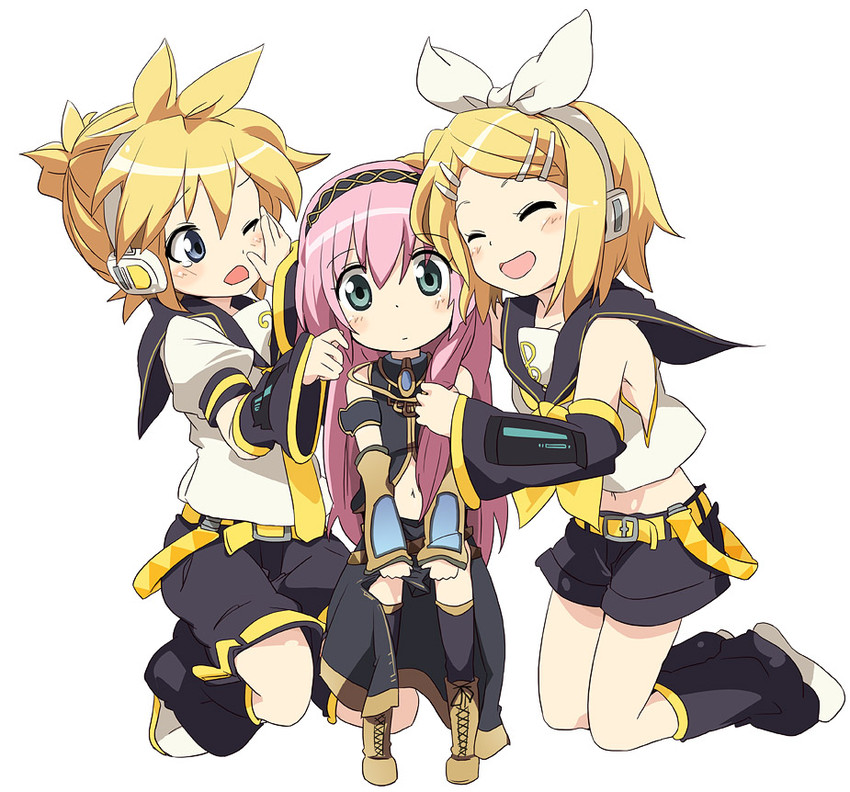 kagamine rin, kagamine len, and megurine luka (vocaloid) drawn by ixy