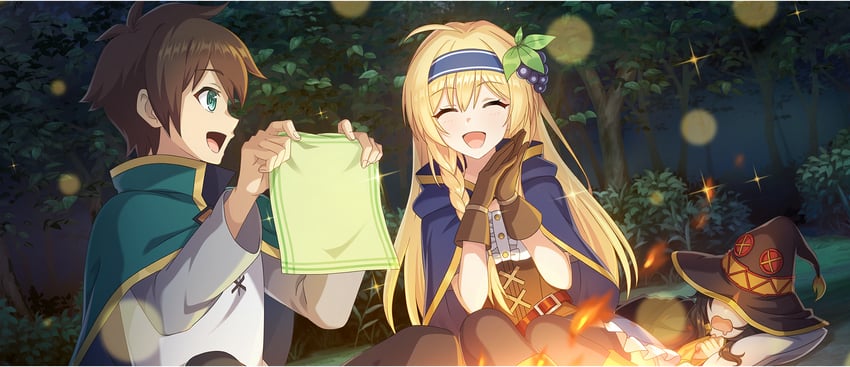 megumin, satou kazuma, and iris (kono subarashii sekai ni shukufuku wo! and 1 more)