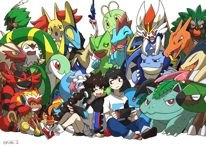 charizard, cinderace, venusaur, greninja, primarina, and 21 more (pokemon and 1 more) drawn by yukari_(yukari21653710)