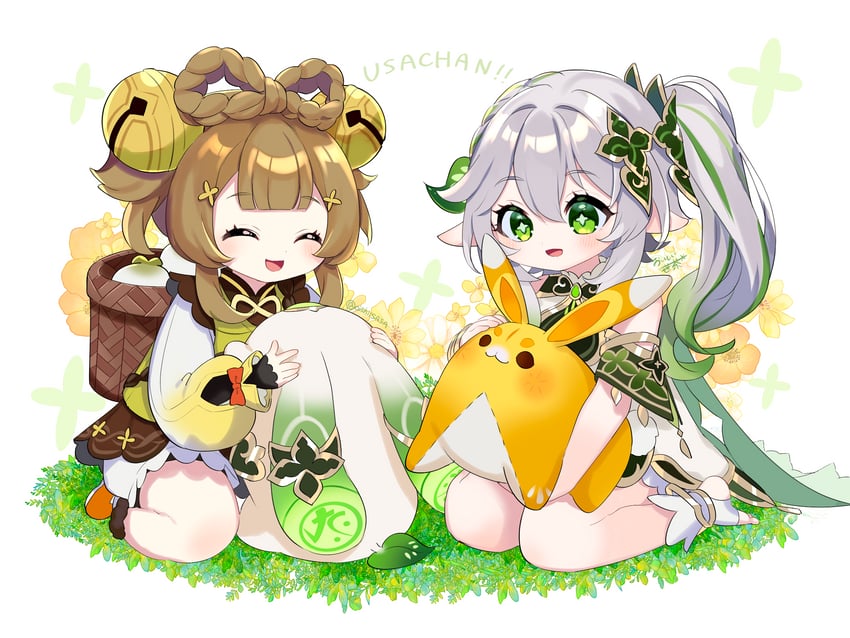 nahida, yaoyao, and yuegui (genshin impact) drawn by oishii_sasa