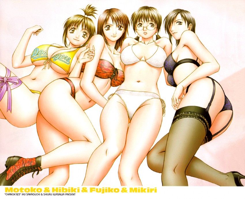gettou motoko, hibiki, mikiri, and fujiko (change123) drawn by iwasawa_shiuru