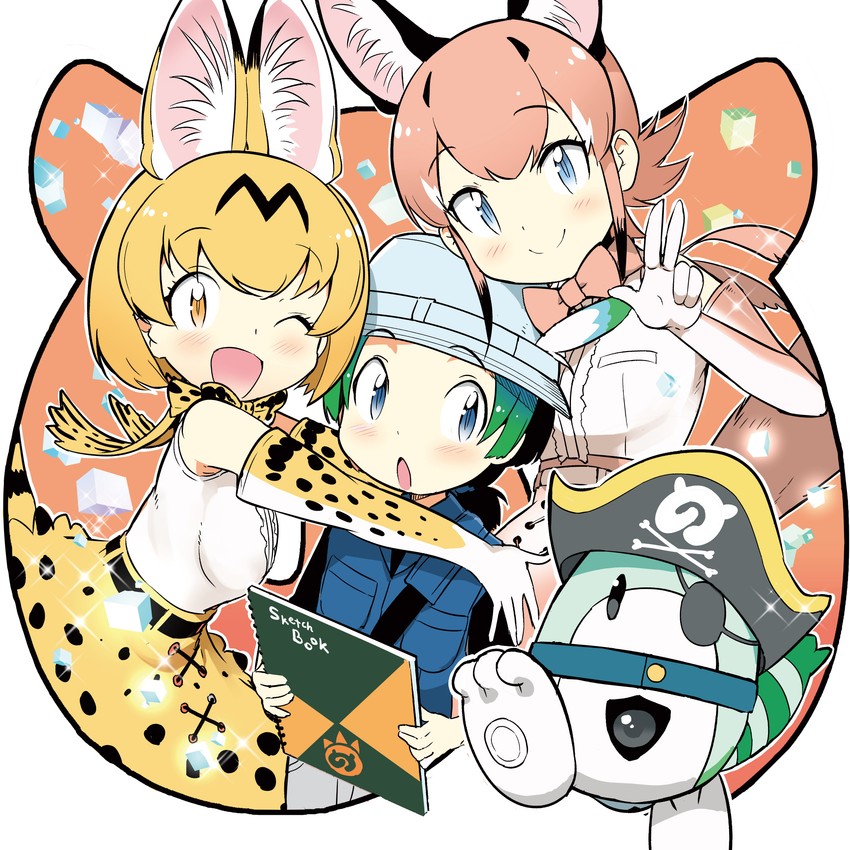 serval, lucky beast, caracal, and kyururu (kemono friends and 1 more) drawn by naitou_ryuu