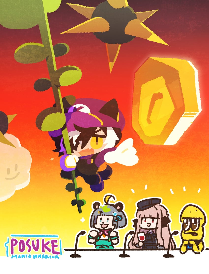 mario, kageyama shien, ponpoko, peanuts-kun, and solea (mario and 2 more) drawn by kaku_sugar