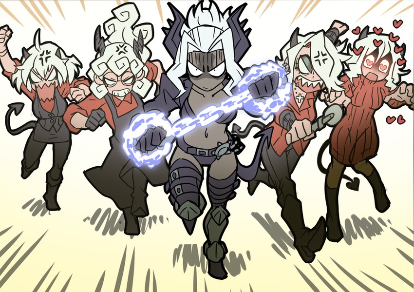 modeus, judgement, malina, zdrada, and pandemonica (helltaker) drawn by kyo-hei_(kyouhei)