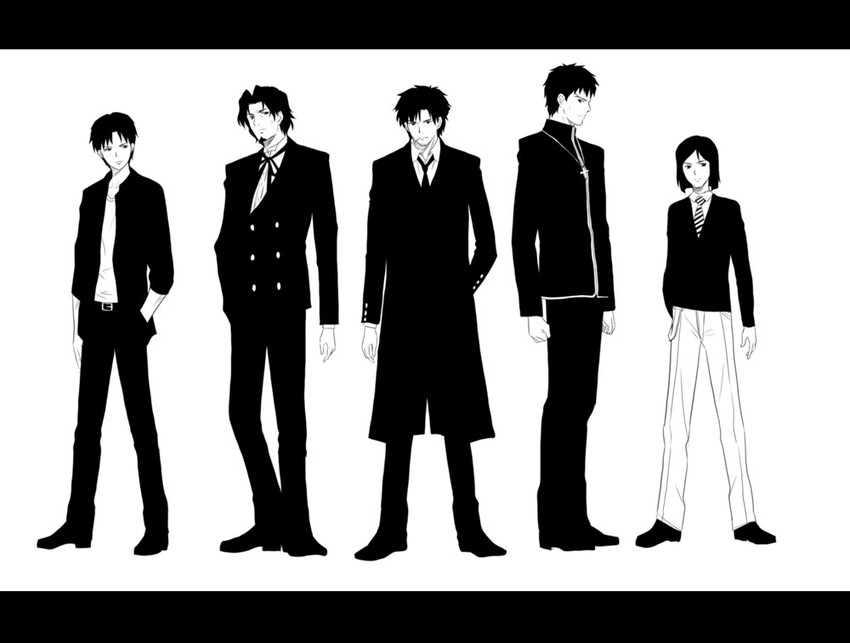 kotomine kirei, waver velvet, emiya kiritsugu, tohsaka tokiomi, and uryuu ryuunosuke (fate and 1 more) drawn by toshibou_(satsukisou)