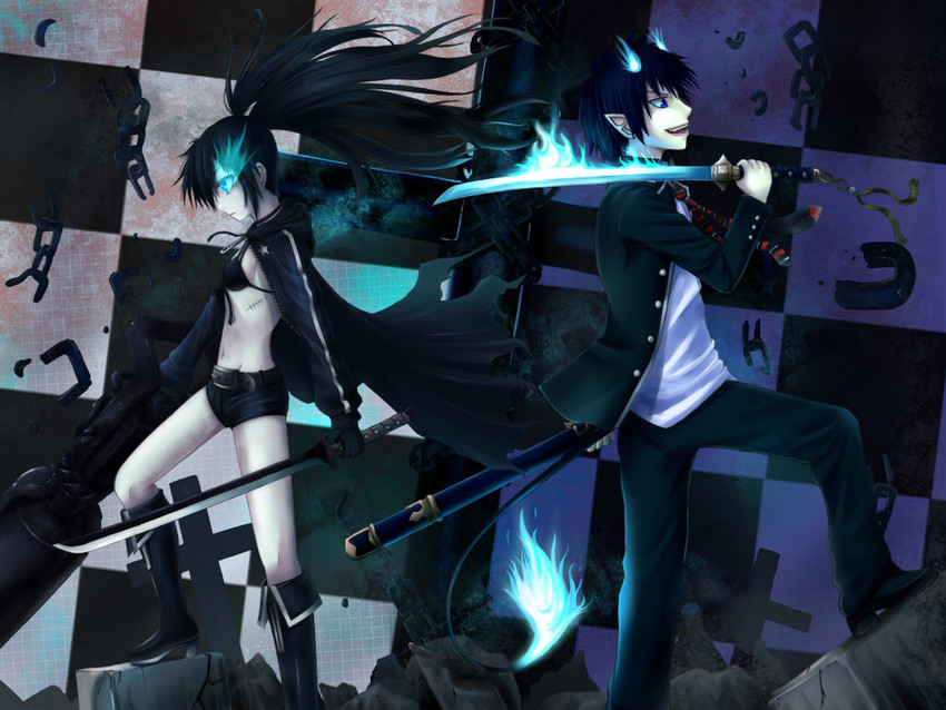 black rock shooter and okumura rin (black rock shooter and 1 more) drawn by noe_noel