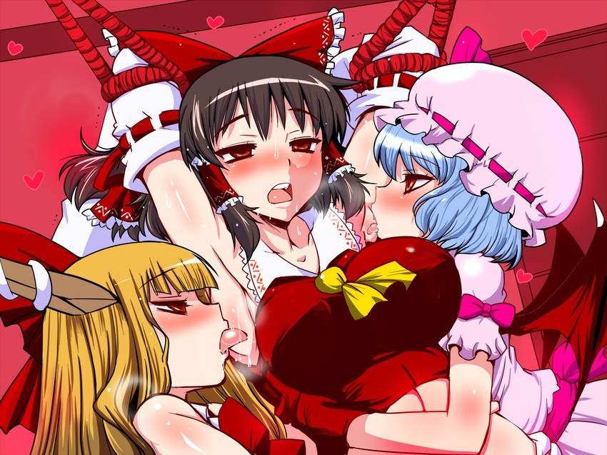 hakurei reimu, remilia scarlet, and ibuki suika (touhou) drawn by sako_(bosscoffee)